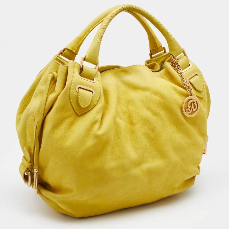 Pre Owned Bally Yellow Nubuck Leather Satchel
