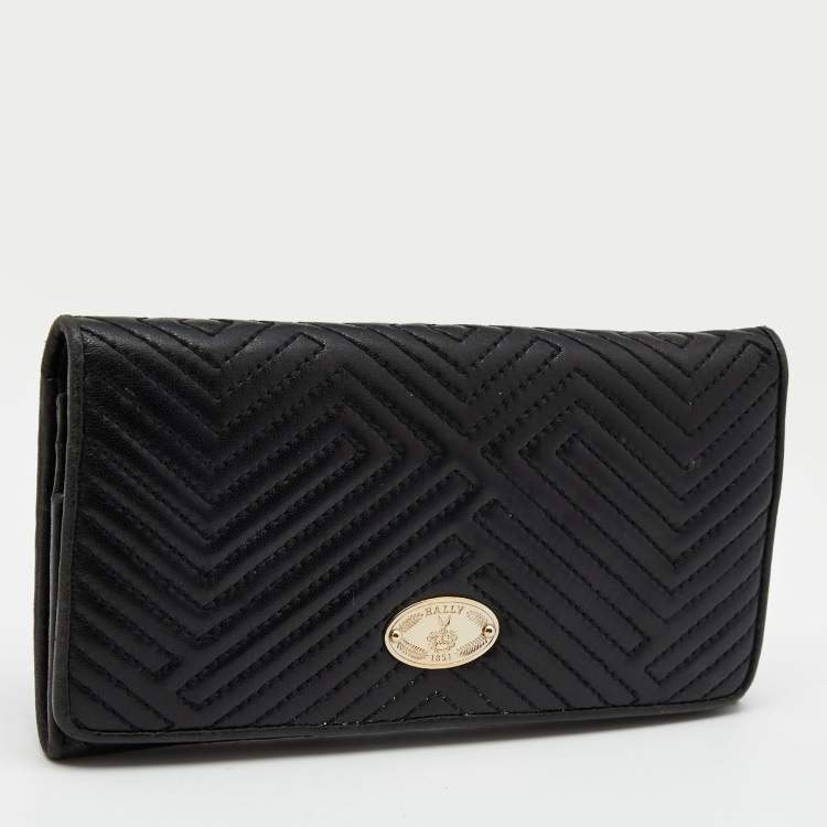 Pre Owned Bally Black Quilted Leather Continental Wallet