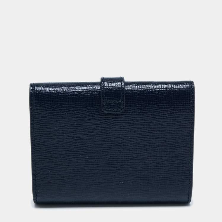 Pre Owned Bally Navy Blue Leather Trifold Compact Wallet