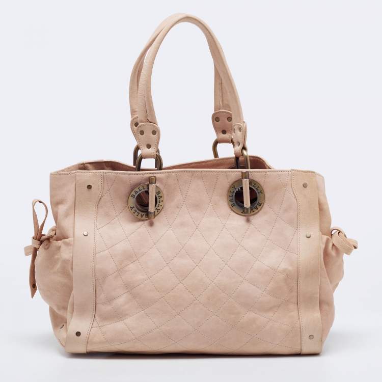 Pre Owned Bally Beige Quilt Stitched Leather Tote