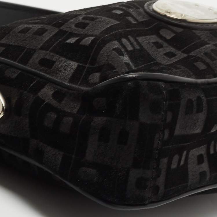Pre Owned Bally Black Suede and Leather Logo Shoulder Bag