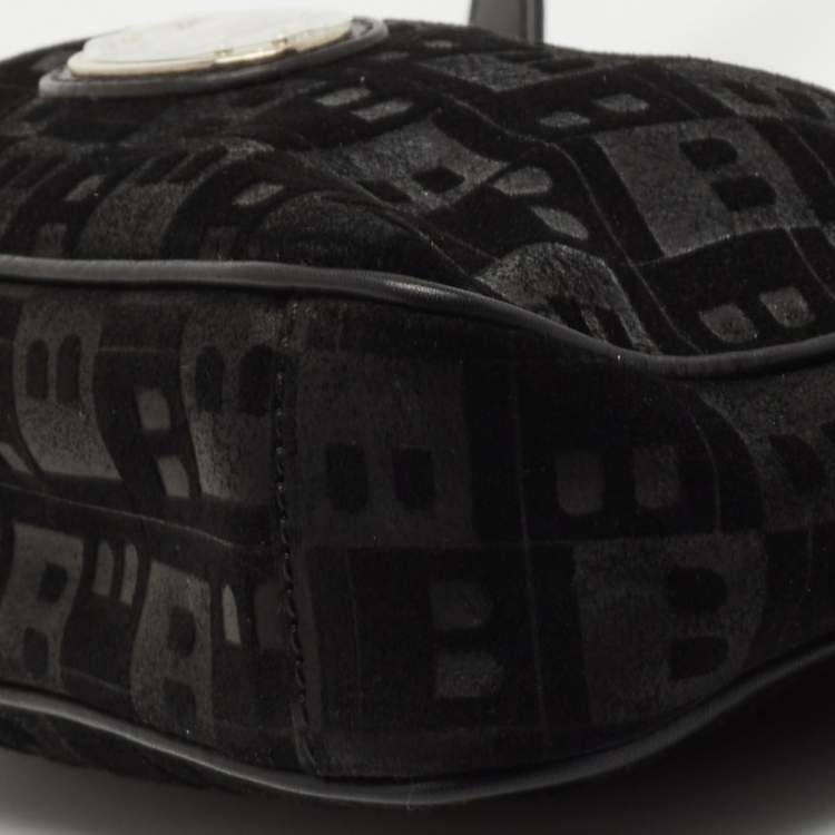 Pre Owned Bally Black Suede and Leather Logo Shoulder Bag