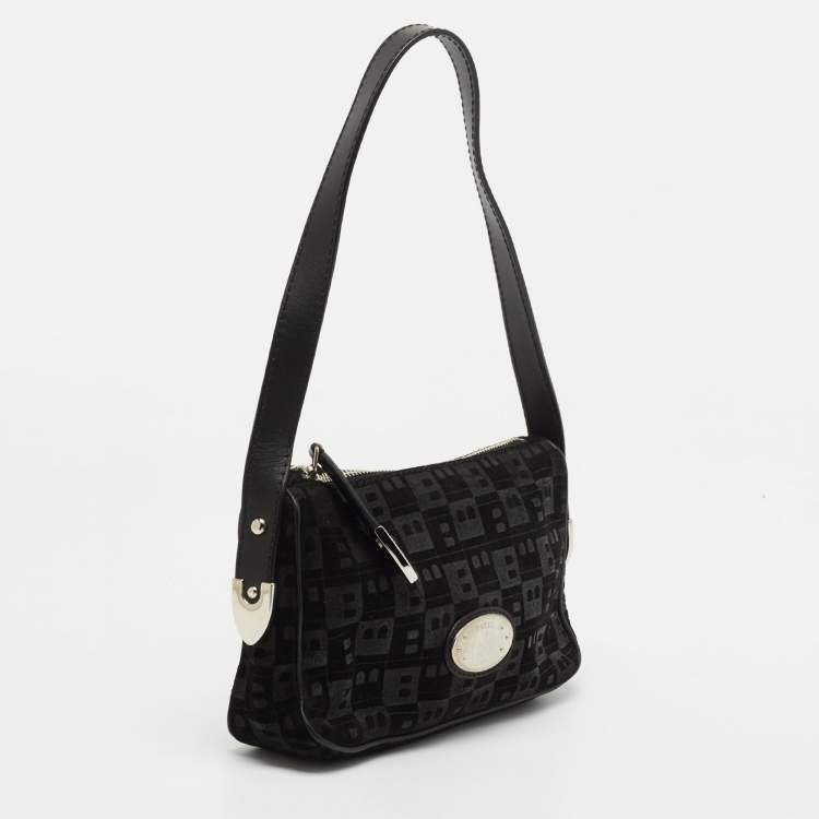 Pre Owned Bally Black Suede and Leather Logo Shoulder Bag