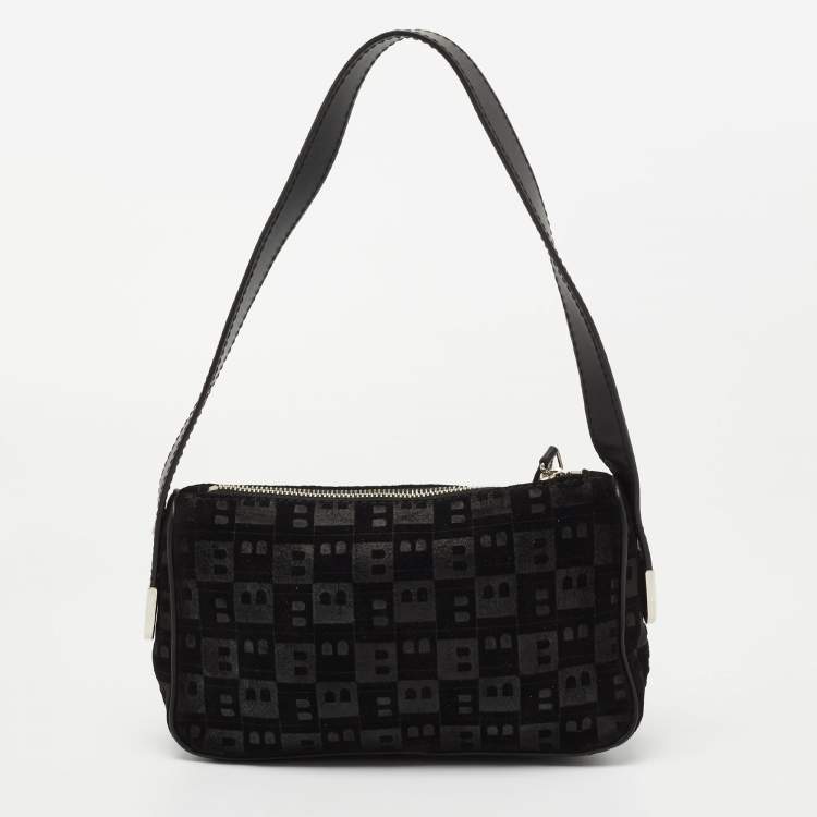Pre Owned Bally Black Suede and Leather Logo Shoulder Bag