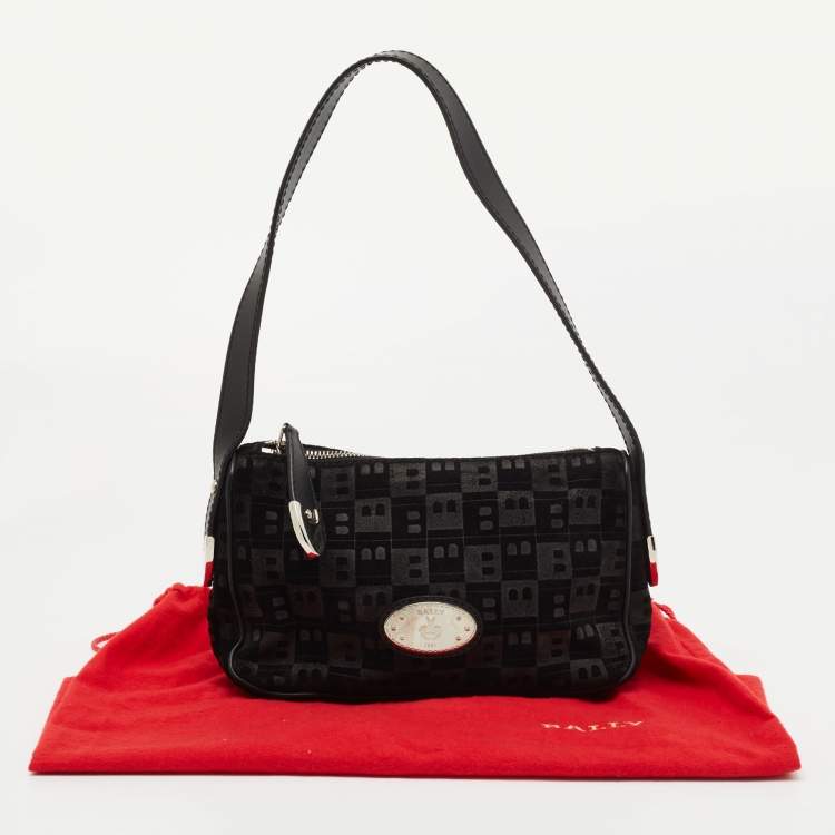 Pre Owned Bally Black Suede and Leather Logo Shoulder Bag