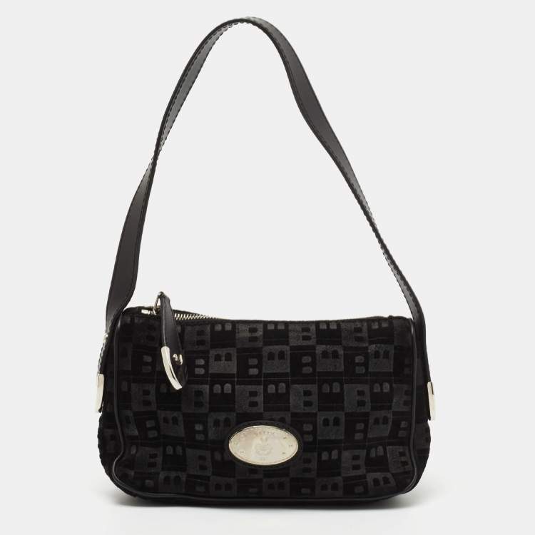 Pre Owned Bally Black Suede and Leather Logo Shoulder Bag