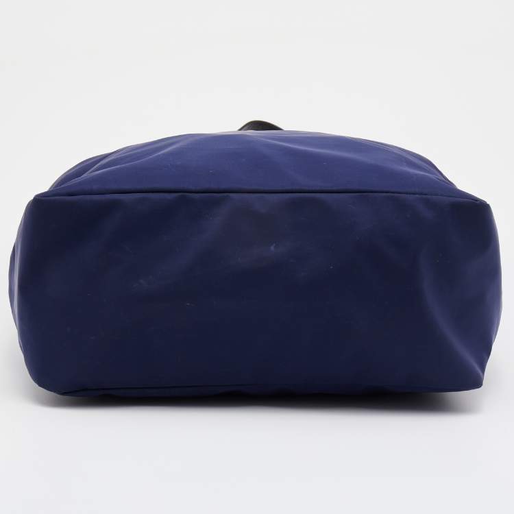 Pre Owned Bally Navy Blue/Black Nylon and Leather Shopper Tote