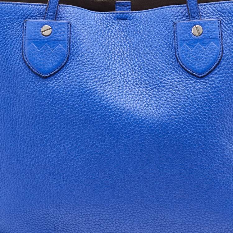 Pre Owned Bally Blue Grained Leather Shopper Tote