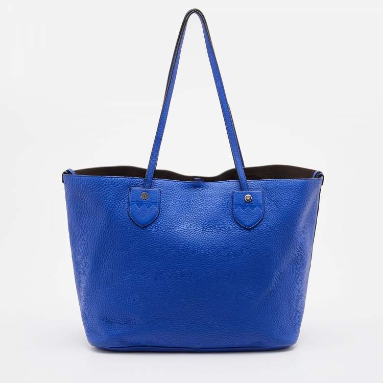 Pre Owned Bally Blue Grained Leather Shopper Tote