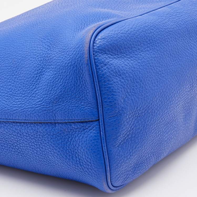 Pre Owned Bally Blue Grained Leather Shopper Tote