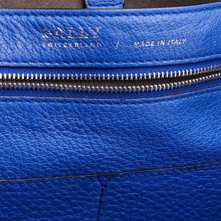 Pre Owned Bally Blue Grained Leather Shopper Tote