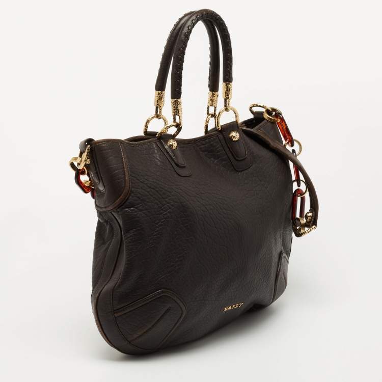 Pre Owned Bally Dark Brown Leather Chain Hobo