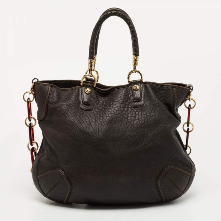 Pre Owned Bally Dark Brown Leather Chain Hobo