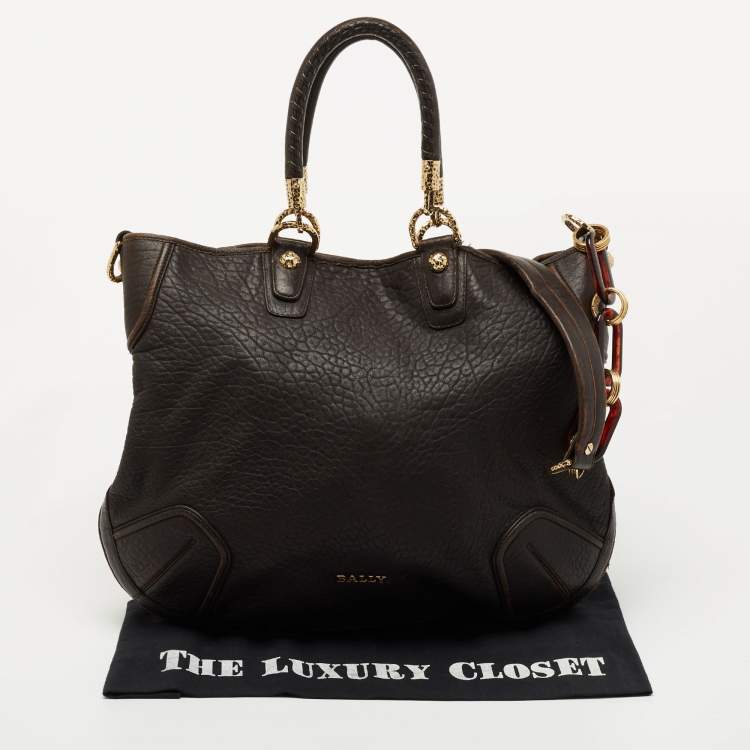 Pre Owned Bally Dark Brown Leather Chain Hobo