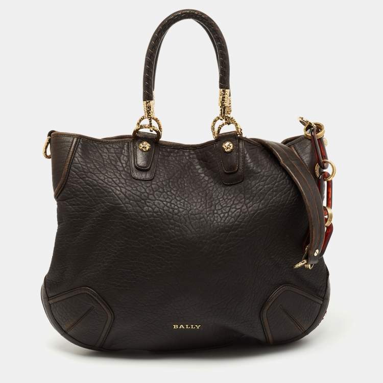 Pre Owned Bally Dark Brown Leather Chain Hobo