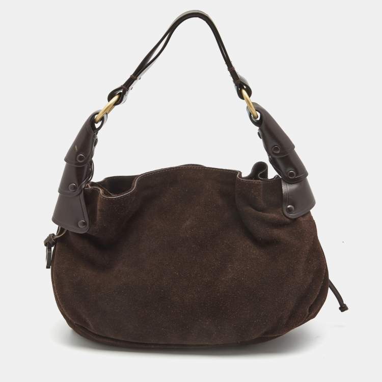 Pre Owned Bally Dark Brown Suede and Leather Hobo