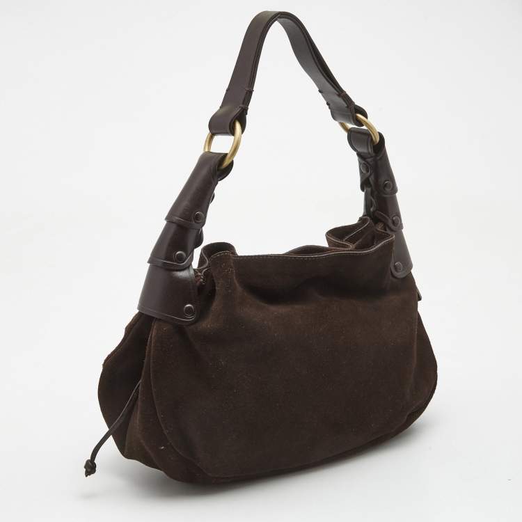 Pre Owned Bally Dark Brown Suede and Leather Hobo