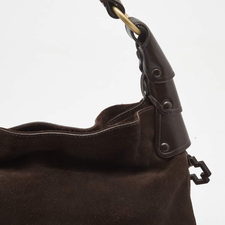 Pre Owned Bally Dark Brown Suede and Leather Hobo