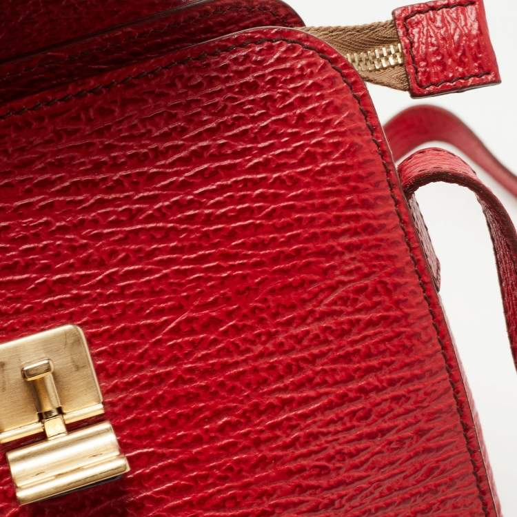 Pre Owned Bally Red Textured Leather Flap Crossbody Bag