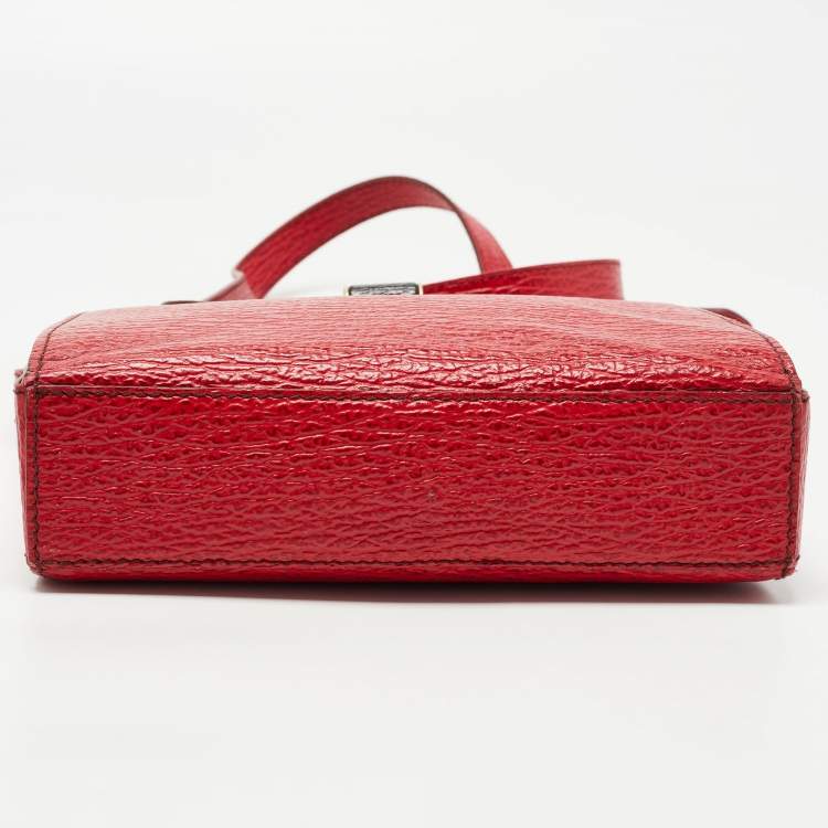 Pre Owned Bally Red Textured Leather Flap Crossbody Bag