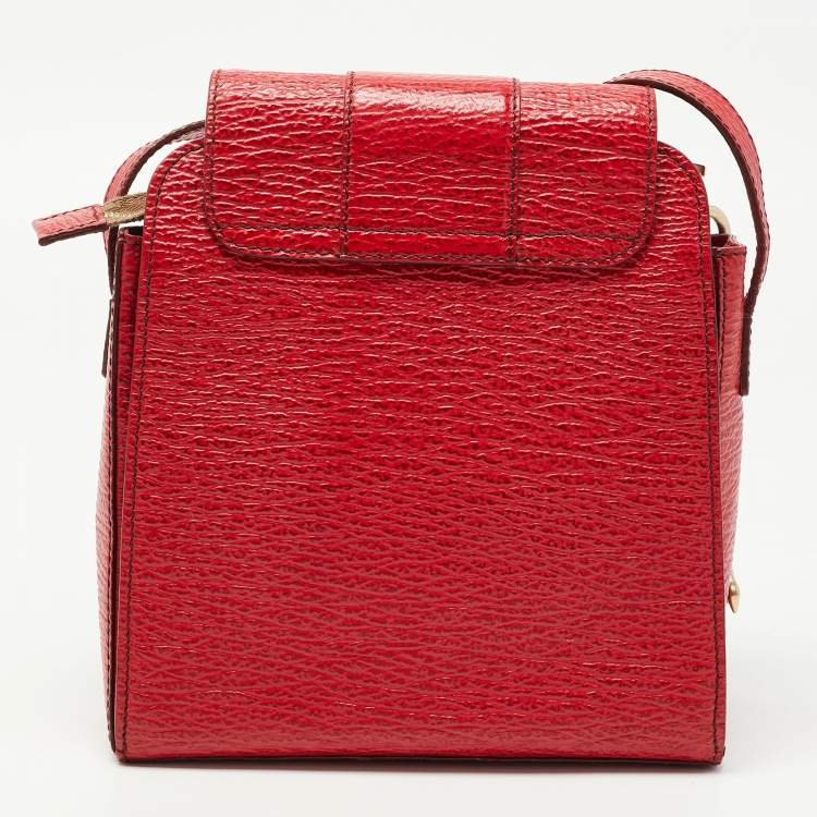 Pre Owned Bally Red Textured Leather Flap Crossbody Bag