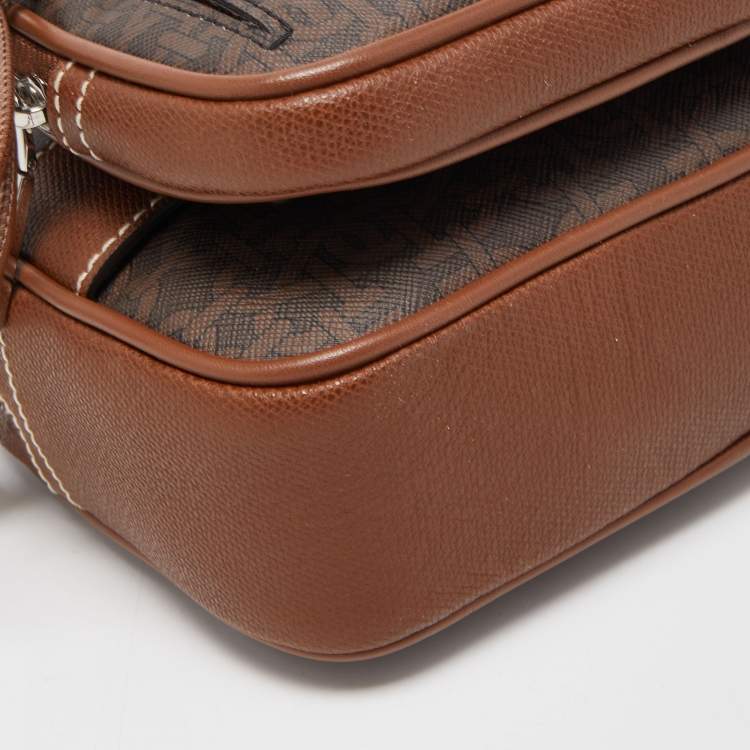 Pre Owned Bally Two Tone Brown Monogram Canvas and Leather Zip Crossbody Bag