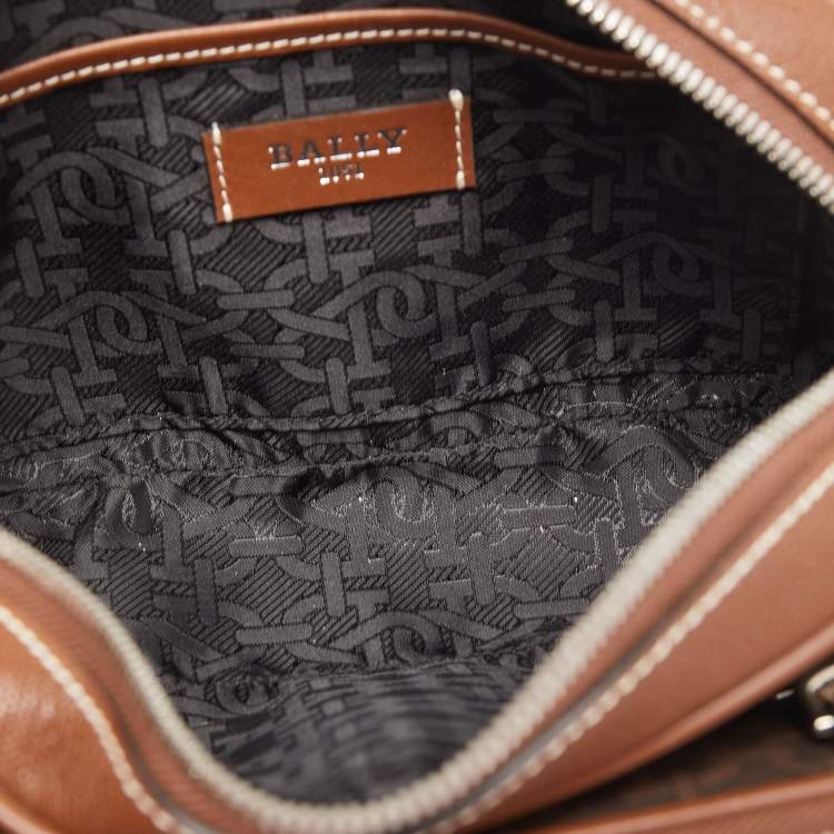 Pre Owned Bally Two Tone Brown Monogram Canvas and Leather Zip Crossbody Bag
