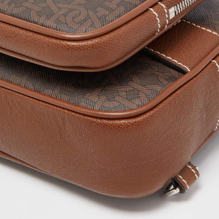 Pre Owned Bally Two Tone Brown Monogram Canvas and Leather Zip Crossbody Bag