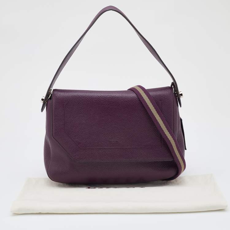 Pre Owned Bally Purple Leather Flap Shoulder Bag