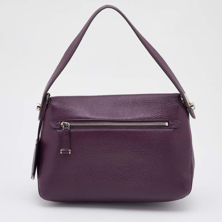 Pre Owned Bally Purple Leather Flap Shoulder Bag