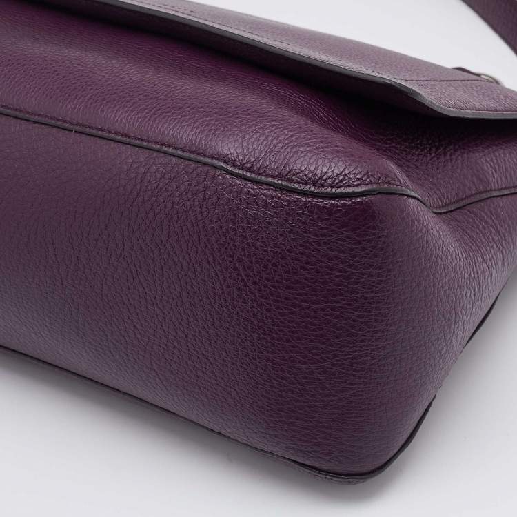 Pre Owned Bally Purple Leather Flap Shoulder Bag