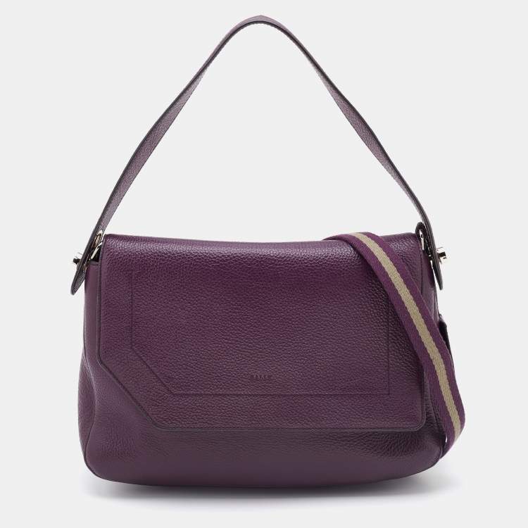 Pre Owned Bally Purple Leather Flap Shoulder Bag