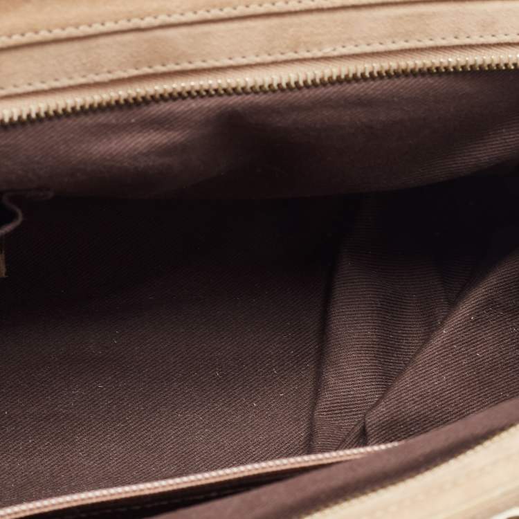 Pre Owned Bally Brown/Beige Suede Tassel Frame Satchel