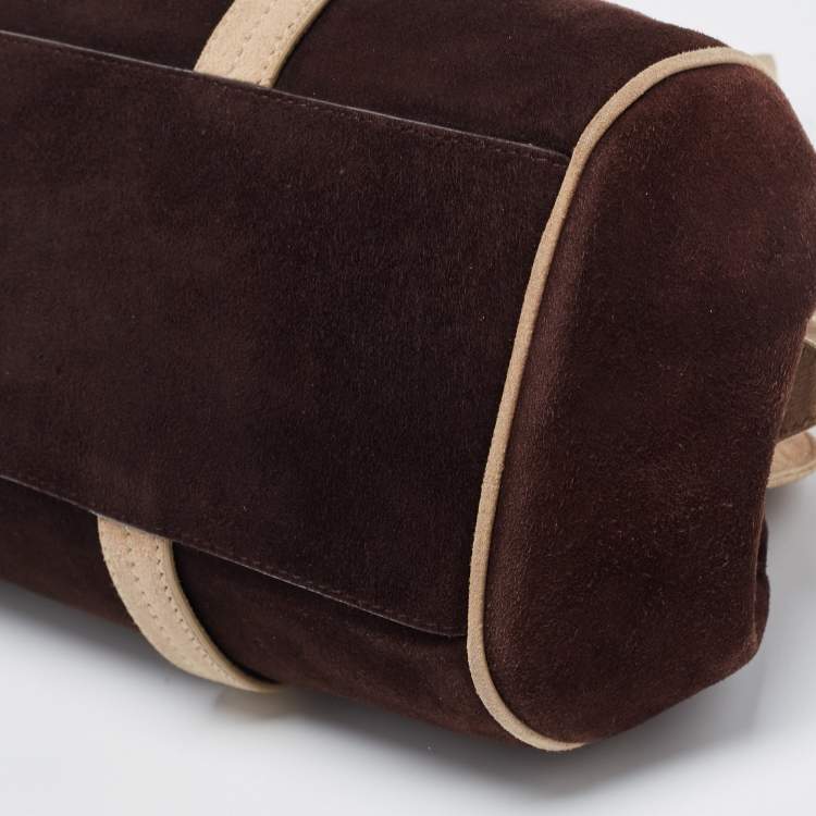 Pre Owned Bally Brown/Beige Suede Tassel Frame Satchel