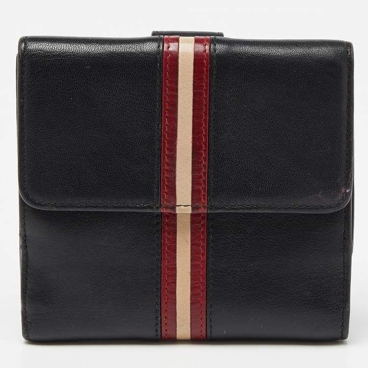 Pre Owned Bally Black Leather Compact Wallet