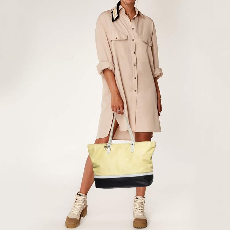 Pre Owned Bally Yellow/Black Leather Shopper Tote