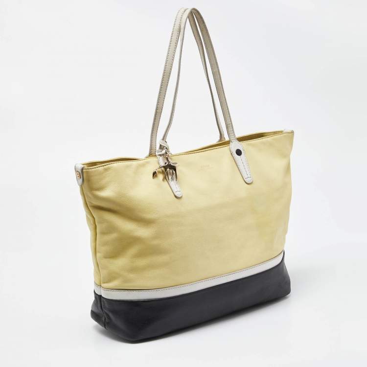 Pre Owned Bally Yellow/Black Leather Shopper Tote
