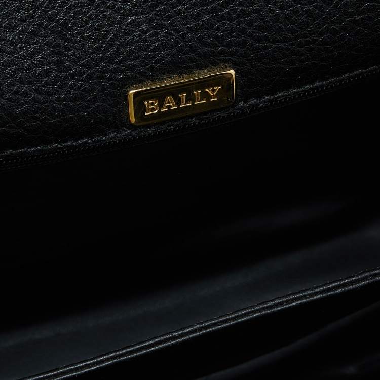 Pre Owned Bally Black Leather and Croc Embossed Leather Vintage Flap Crossbody Bag