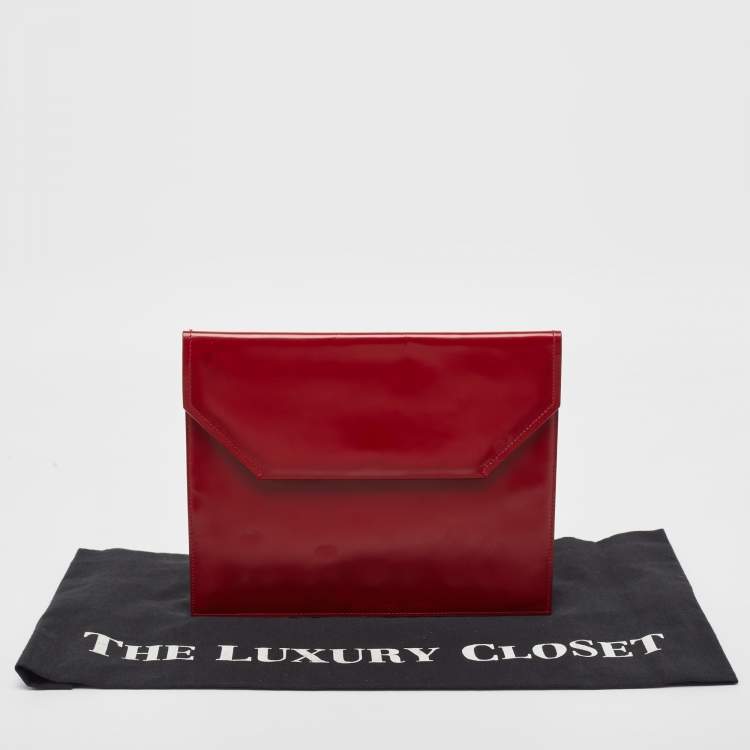Pre Owned Bally Red Glossy Leather Envelope Clutch