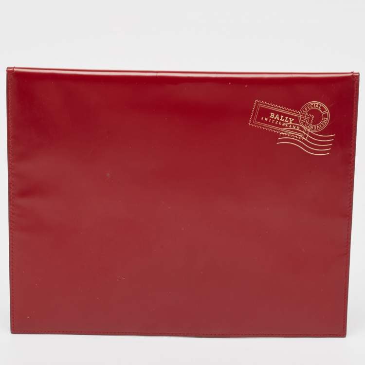 Pre Owned Bally Red Glossy Leather Envelope Clutch