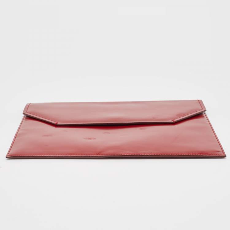 Pre Owned Bally Red Glossy Leather Envelope Clutch