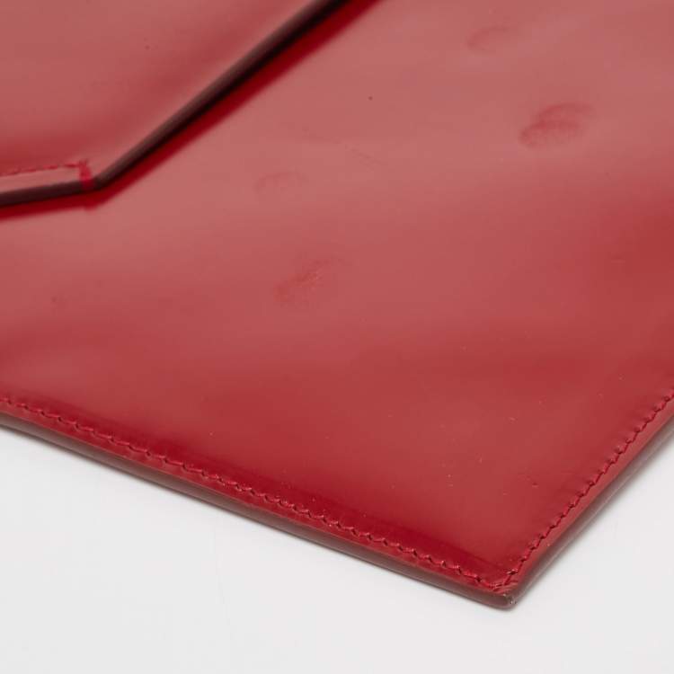 Pre Owned Bally Red Glossy Leather Envelope Clutch