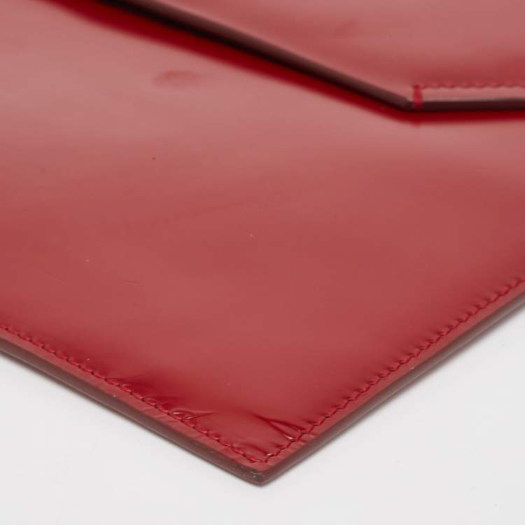 Pre Owned Bally Red Glossy Leather Envelope Clutch