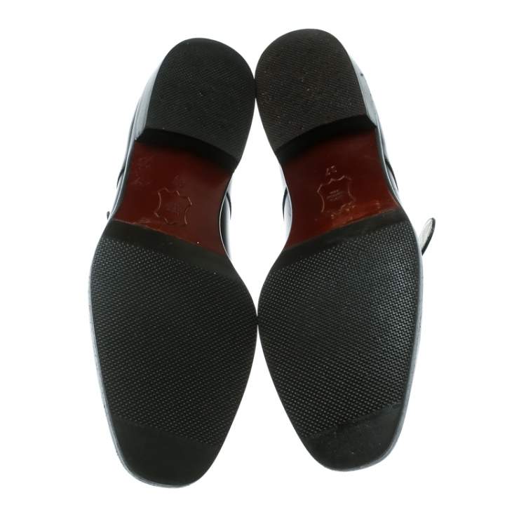 Pre Owned Bally Black Leather Monk Strap Flats Size 37