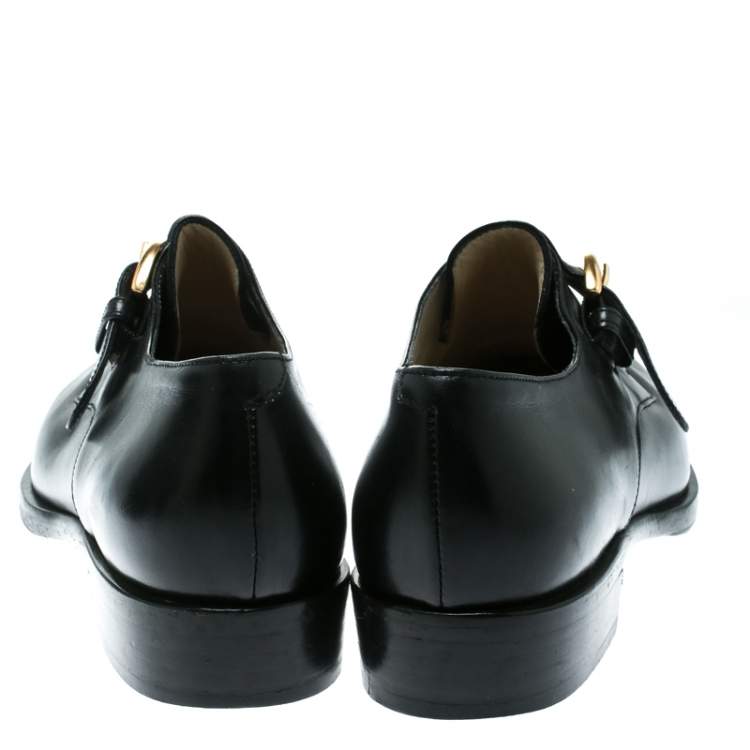 Pre Owned Bally Black Leather Monk Strap Flats Size 37