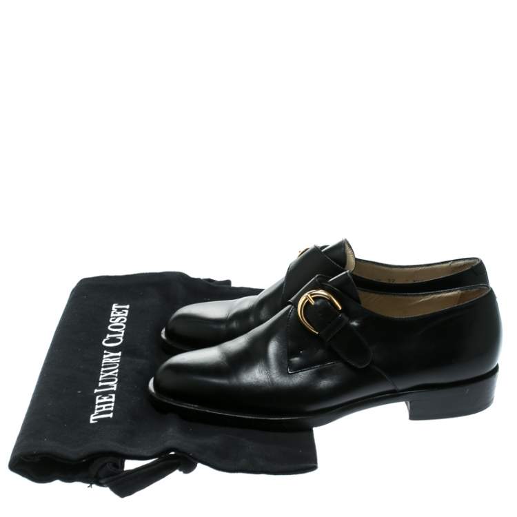 Pre Owned Bally Black Leather Monk Strap Flats Size 37