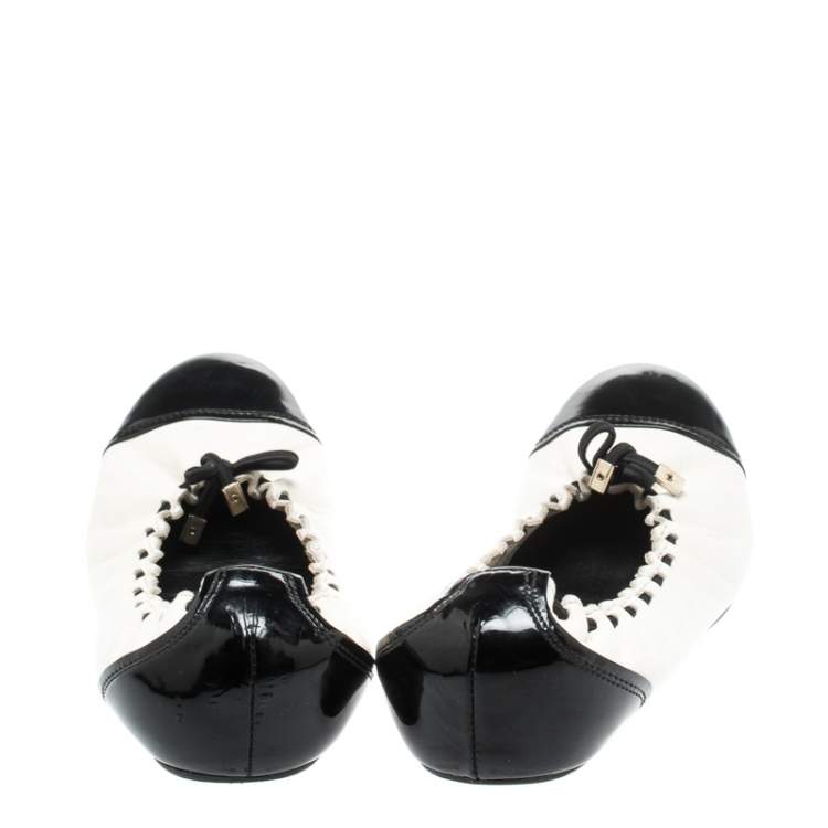 Pre Owned Bally Monochrome Leather Sayana Cap Toe Scrunch Ballet Flats Size 40