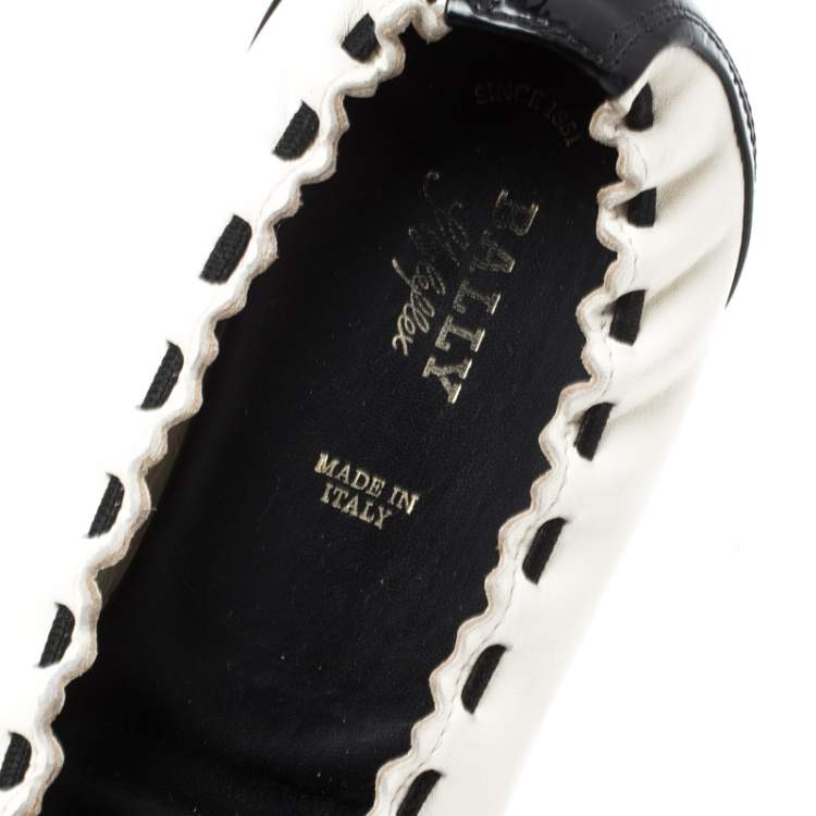 Pre Owned Bally Monochrome Leather Sayana Cap Toe Scrunch Ballet Flats Size 40