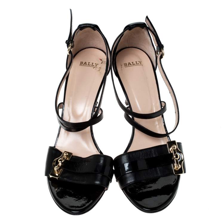 Pre Owned Bally Black Leather Open Toe Ankle Strap Sandals Size 38