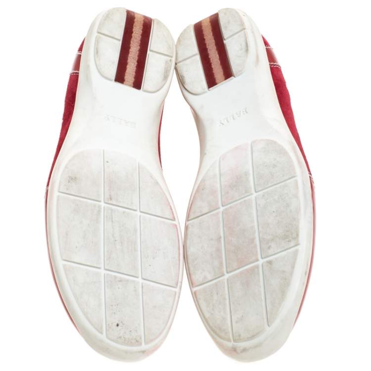 Pre Owned Bally Red Suede And Patent Leather Slip On Sneakers Size 36